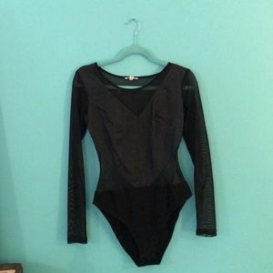 Silence + Noise Sheer/“leather” Bodysuit in BLACK